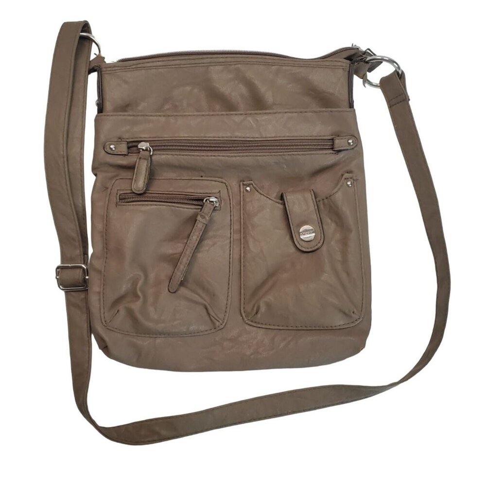 Rosetti Brown Leather Shoulder Bag With Multiple Compartments Zip Closure
